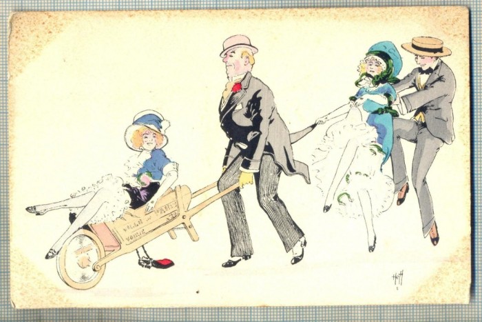 AD 191 C. P. VECHE -DOUA PERECHI IN TINUTA DE EPOCA -FRANTA-CIRCULATA-SCRISA1911