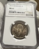 2 Lei 1914 Hamburg, Argint, Romania, NGC MS62