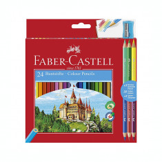 Creioane colorate 24 culori Faber Castell + ascutitoare si 3 creioane bicolore 110324 foto