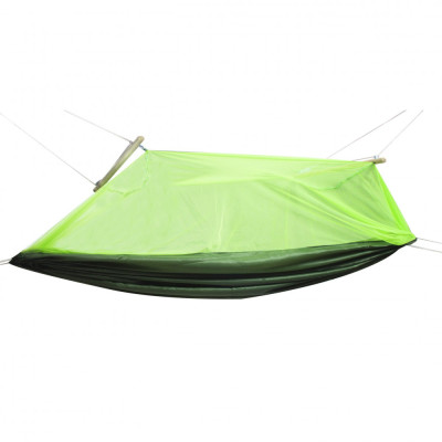 Hamac de Camping Dublu (2 persoane), 200 x 100 cm + Plasa de tantari, culoare Verde foto