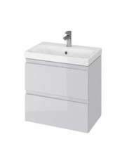 Baza si lavoar ceramic CS9761, mobilier baie suspendat 60 cm, dreptunghiular, front MDF, 2 sertare, glisiere soft close, gri