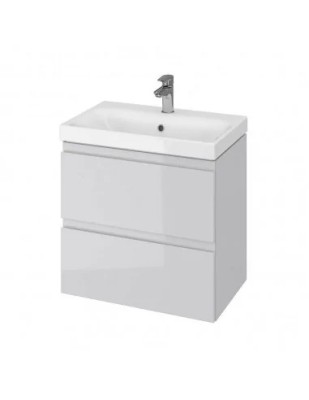 Baza si lavoar ceramic CS9761, mobilier baie suspendat 60 cm, dreptunghiular, front MDF, 2 sertare, glisiere soft close, gri foto