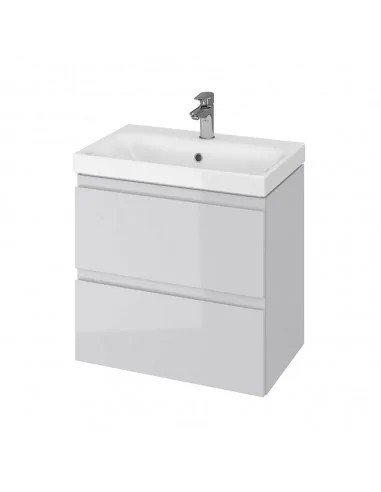 Baza si lavoar ceramic CS9761, mobilier baie suspendat 60 cm, dreptunghiular, front MDF, 2 sertare, glisiere soft close, gri