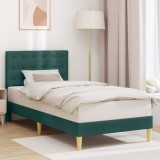vidaXL Cadru de pat cu headboard Verde &icirc;nchis 90 x 190 cm Țesătură 42027764