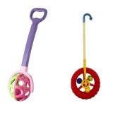 Set 2 Jucarii de impins ConceptSeller&reg; din plastic cu Maner Extensibil Multicolor, 50cm si 20cm, Oem