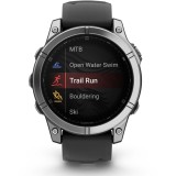 Smartwatch Garmin fenix E, 47mm, AMOLED, Stainless Steel, Black Silicone Band