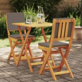 vidaXL Set bistro pliabil 3 piese cu perne, lemn masiv de acacia