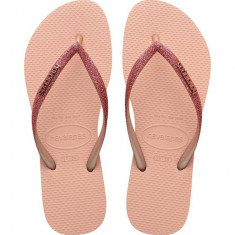 Havaianas slapi SLIM GLITTER II femei, culoarea roz, cu toc plat, 4146975.9898