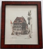 Vintage litografie, Durer Haus, Nurnberg, anii 80