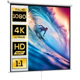 HOMCOM Ecran de Proiecție 120 Inch Format 1:1, Ecran Rulabil cu Unghi de 160&deg; și Montare pe Tavan sau Perete, 223x8x223 cm, Alb | Aosom Romania