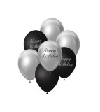 Set 7 baloane latex B&amp;C Happy Birthday, argintiu - negru, 30 cm, Godan