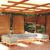 vidaXL Set mobilier de grădină cu perne, 11 piese, gri, lemn masiv pin 3097336