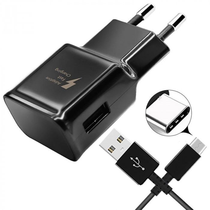 Incarcator Samsung Galaxy S10 S10 Lite S10+ S10 E Fast Charger TA200EBE-DG970BBE Type C 1M Negru.