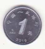 China 1 jiao 2019 UNC - cifra &rdquo;1&rdquo; &icirc;nclinată .