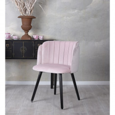 Scaun din lemn masiv negru cu tapiterie din catifea roz SNA518