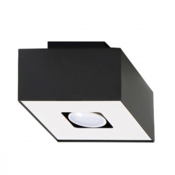 Lampă De Tavan Mono Alb Negru Oțel 1 Bec Pătrat Minimalist De Interior