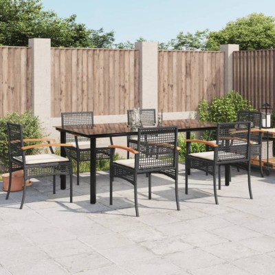 vidaXL Set mobilier de grădină cu perne, 7 piese, negru, poliratan 3213608 foto