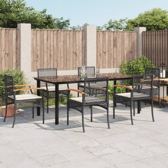 vidaXL Set mobilier de grădină cu perne, 7 piese, negru, poliratan 3213608