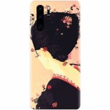 Husa silicon pentru Huawei P30 Pro, Japanese Geisha Illustration Cherry Blossom