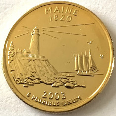 AMERICA QUARTER 1/4 DOLLAR 2003 LITERA D.(Farul Pemaquid Point-MAINE) PLACAT AUR