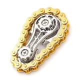 Cumpara ieftin Jucarie antistres aurie 6 x 3.5 cm, fidget metalic cu lant tip bicicleta si mecanism rotativ, accesoriu compact pentru relaxare si dexteritate