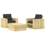 vidaXL Set mobilier de grădină cu perne, 3 piese, lemn de pin tratat