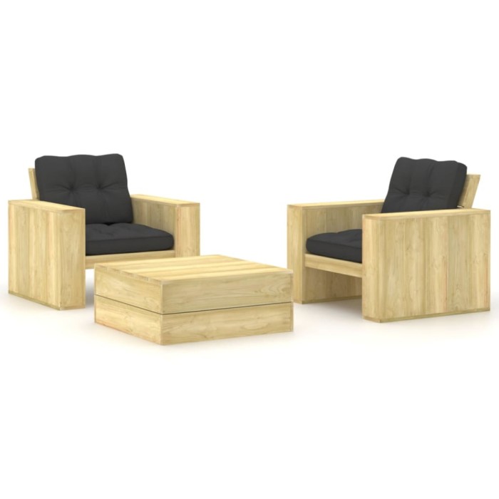 vidaXL Set mobilier de grădină cu perne, 3 piese, lemn de pin tratat 3065804