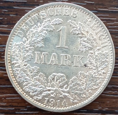 (A248) MONEDA DIN ARGINT GERMANIA - 1 MARK 1914, LIT. A, STARE BUNA foto