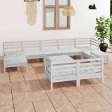 VidaXL Set mobilier de grădină, 10 piese, alb, lemn masiv de pin 3083380