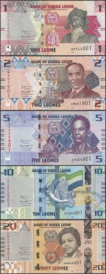 ! NOU : SIERRA LEONE - LOT COMPLET 1 + 2 + 5 + 10 + 20 LEONES 2022 - P NEW - UNC foto