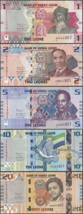 ! NOU : SIERRA LEONE - LOT COMPLET 1 + 2 + 5 + 10 + 20 LEONES 2022 - P NEW - UNC