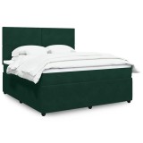 vidaXL Pat box spring cu saltea, verde &icirc;nchis, 180x200 cm, catifea 3294703