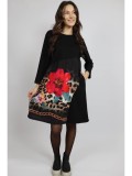 Cumpara ieftin ROCHIE MIDI CU BUZUNARE SI MANECA LUNGA INSERTIE PRINT FLOWERS DOMIDEEA TALIE UNICA Multicolora