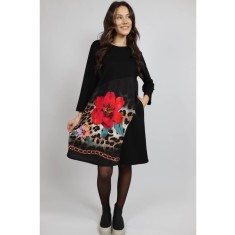 ROCHIE MIDI CU BUZUNARE SI MANECA LUNGA INSERTIE PRINT FLOWERS DOMIDEEA TALIE UNICA Multicolora