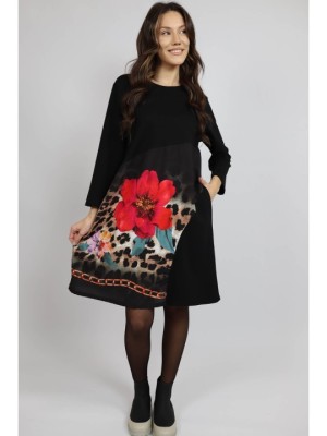 ROCHIE MIDI CU BUZUNARE SI MANECA LUNGA INSERTIE PRINT FLOWERS DOMIDEEA TALIE UNICA Multicolora foto