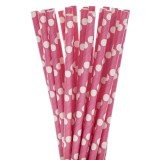 Set 25 Paie Biodegradabile din Hartie, Roz cu Buline Albe