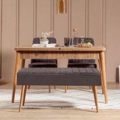 Set masă și scaune extensibile (4 bucăți) Vina 0701 - 3 - Anthracite, Atlantic Extendable Dining Table &amp; Chairs Set 1, Stejar, 77x75x120 cm