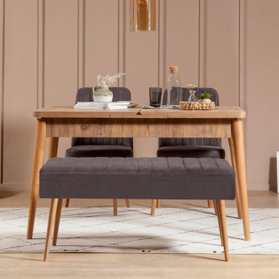 Set masă și scaune extensibile (4 bucăți) Vina 0701 - 3 - Anthracite, Atlantic Extendable Dining Table &amp;amp; Chairs Set 1, Stejar, 77x75x120 cm foto
