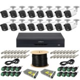 Kit supraveghere profesional Dahua 16 camere Dual Light 5MP Microfon IR 40m, DVR 16 canale 5MP WizSense si accesorii montaj SafetyGuard Surveillance
