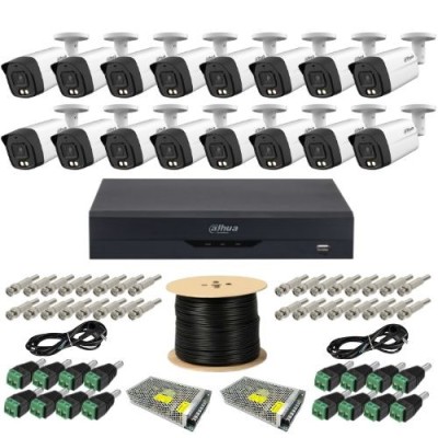 Kit supraveghere profesional Dahua 16 camere Dual Light 5MP Microfon IR 40m, DVR 16 canale 5MP WizSense si accesorii montaj SafetyGuard Surveillance foto