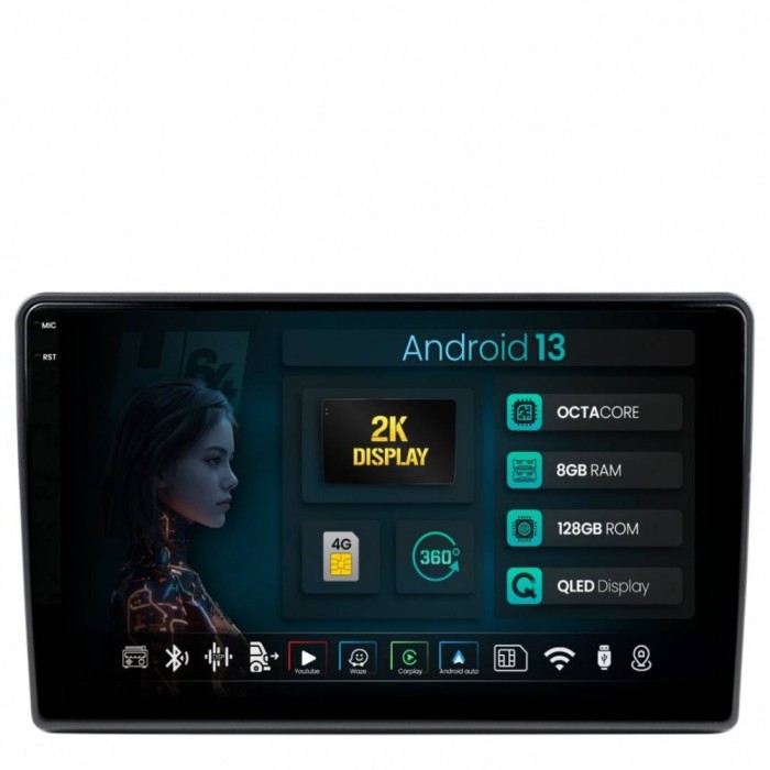 Navigatie 2K Ford transit 2019+ 8GB RAM Android 13 Octacore Slot Sim 4G DSP GPS Wi-FI Carplay Android Auto USB Bluetooth Waze Touchscreen 10.36 Inch