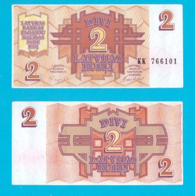 Letonia (Latvia) (p#36) 2 Ruble 1992 aUNC &amp;#039;A 2-a emisie&amp;#039; serie: KK 766101 foto