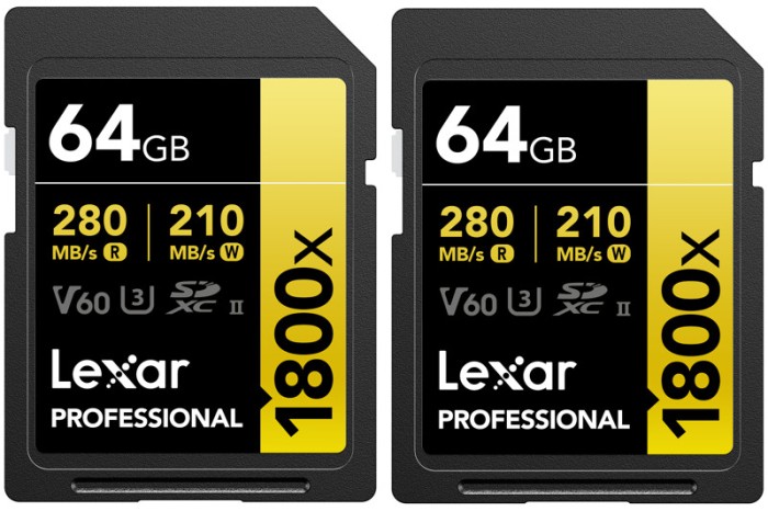 Lexar SDXC Pro 1800x U3 UHS-II R280/W210 (V60) 64GB - 2pack