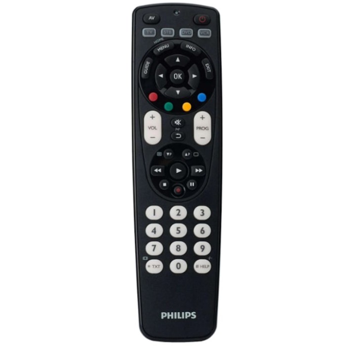 Telecomanda Philips, Functie SimpleSetup, Design ergonomic, 2 x AAA, Moderna, Negru