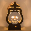 Felinar Decorativ Lemn, Craniu, Lumină Inclusă, Negru, 10.5x18cm, Oem