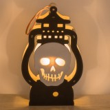 Felinar Decorativ Lemn, Craniu, Lumină Inclusă, Negru, 10.5x18cm, Oem
