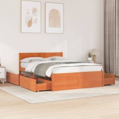 vidaXL Cadru pat fără saltea, maro ceruit, 140x190 cm, lemn masiv pin 3282356