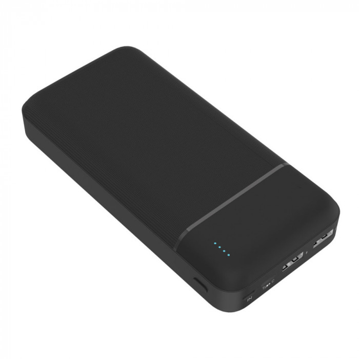 Baterie externa, powerbank Platinet 45722, 20000 mAH li-polimer, 2 x USB, 1 x Type C, 1 x microUSB, LED, negru