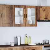 vidaXL Dulap Bucătărie Porto, Lemn Vechi, 80x31x60cm, Ușă Sticlă, Maro, Rafturi, Montat pe Perete