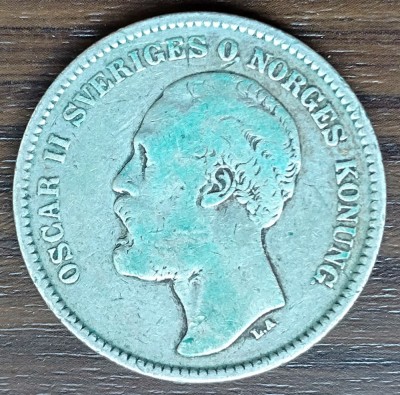 Moneda Suedia - 2 Kronor 1877 - Argint foto